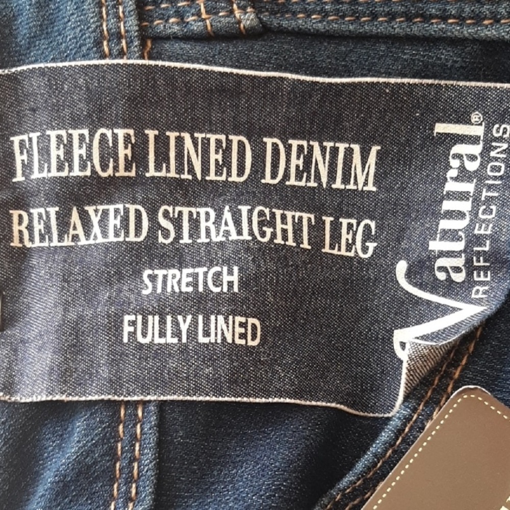 Natural Reflections Fleece Lined Jeans Relaxed Straight Leg Dark Wash Sz 16 New - Picture 6 of 11